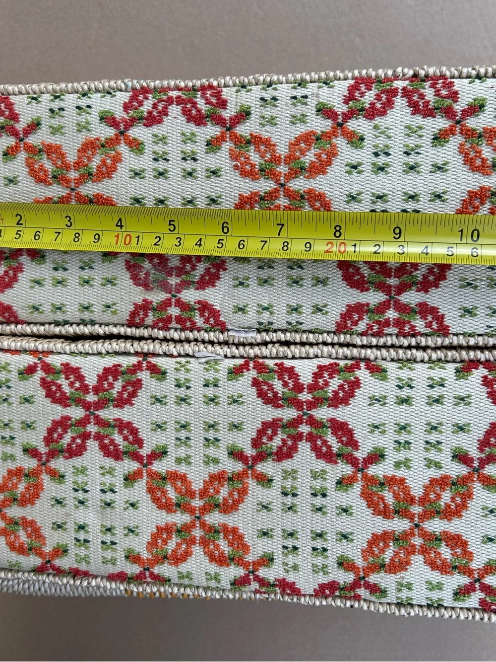 Vintage Wicker Sewing Basket Embroidered Needlepoint Lid Storage Box 70s Handle